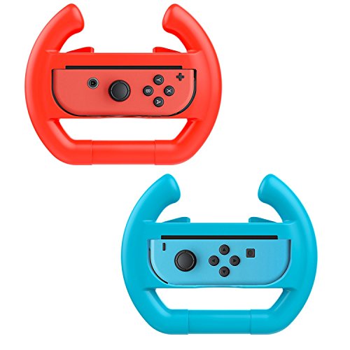 Althemax® 2 x controlador de coche de carreras muelle remoto accesorio de rueda Joy-Con Rojo + azul para Nintendo Switch Mario Car Juegos de Carreras