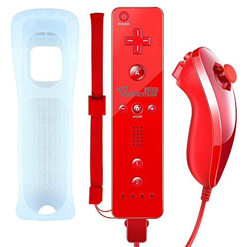 Althemax® Funda de silicona Nunchuk de Motion Plus incorporada Remote Plus para Wii Multi Color - Blanco / Negro / Azul / Azul oscuro / Rosa / Rojo (Rojo)