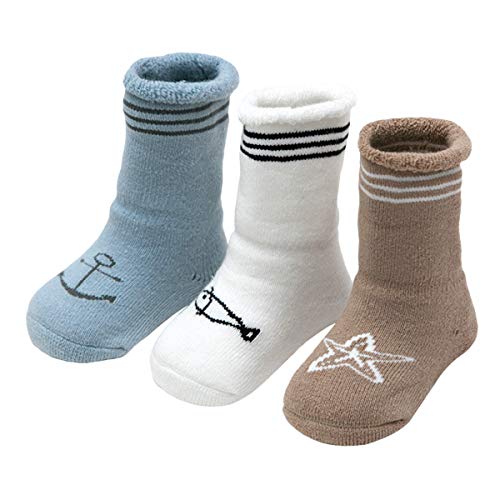ANIMQUE Bebé Calcetines invierno para 6-12 meses niños y niñas pequeños Calcetines suave gruesos de algodón cálido calcetines de becerro 3 pares animal motivo, oceano B-S
