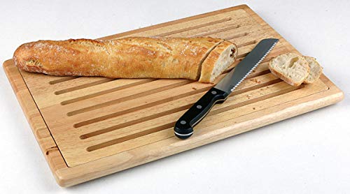 APS Tabla para cortar „Rubber Wood" - tabla de cortar, tablero de madera, tabla de cortar pan con bandeja de migas extraíble, 4 pies antideslizantes, 32 x 48 cm, altura: 2,5 cm, madera