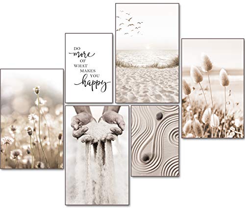artpin® Moderno juego de pósteres – Cuadros para salón o dormitorio – Pampas hierba playa pared de imágenes sin marco (4 x A4 | 2 x A5) W9