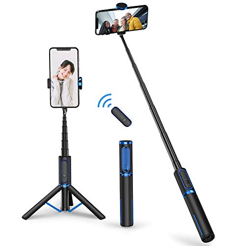 ATUMTEK Palo Selfie Trípode Bluetooth, Mini Extensible 3 en 1 Selfie Stick de Aluminio con Mando a Distancia Inalámbrico 270° Rotación para iPhone 12/11/XS MAX/XS/XR/X/8 Plus/8, Samsung, Xiaomi y Más
