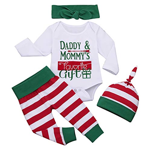 Baby Boy Girl Ropa de Navidad Body Pantalones Diadema Sombrero 4Pcs Conjunto de Ropa