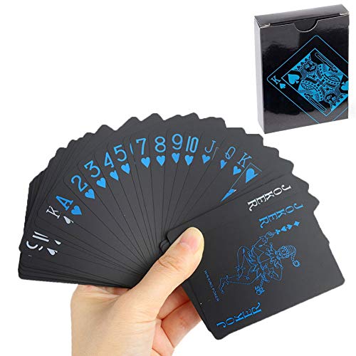 Baraja Poker Profesional Baraja Poker Plastico Negro Cartas de Poker Impermeables Cartas Magicas Clásicas Para Niños Adultos Mesa Juego de Cartas para Fiestas y Juegos 54 Cartas Azul Plata 1 Pieza