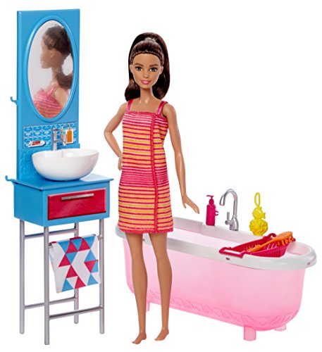 Barbie Muebles de la casa, Muñeca y baño, accesorios casa de muñecas (Mattel DVX53)