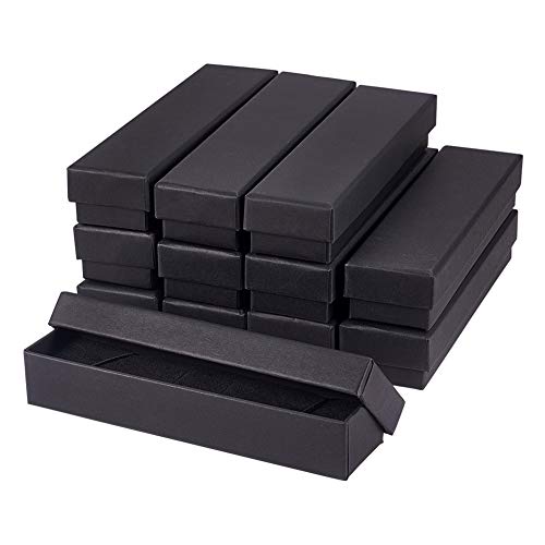 BENECREAT 12 Pack Caja Negra de Joya 18x4.5x3.3cm Caja de Cartón Craft con Almohadilla de Terciopelo Elegante para Presentación de Pulsera Collar
