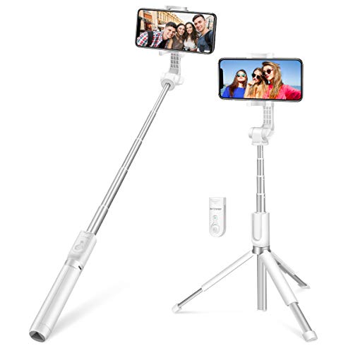 BlitzWolf Palo Selfie Trípode con Control Remoto, 90cm Selfie Stick Largo Extensible para iPhone X/iPhone 8/8 Plus/iPhone 7 Plus/Galaxy S9/S9 Plus/Note 8/S8/S8 Plus y Más(Versión Extendida)-Blanco