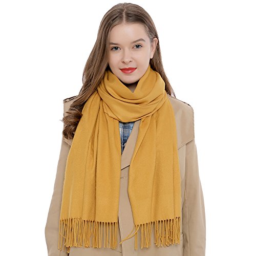 Bufanda de invierno grande para mujer 185 x 65 cm liso suave y cálido - amarillo