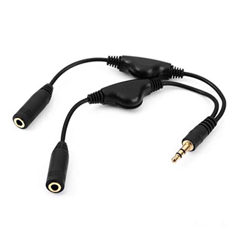 Cablecc 3,5 mm estéreo macho a doble 3,5 mm hembra audio auriculares Y cable divisor con interruptor de control de volumen