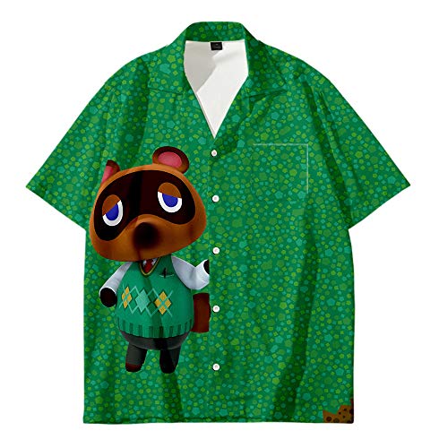 Camisa De Manga Corta De Verano con Cuello En V para Niño/Niña Camisa Cosplay Animal Crossing Tom Nook Parte Superior Impresa En 3D Camisa De Estilo Hawaiano