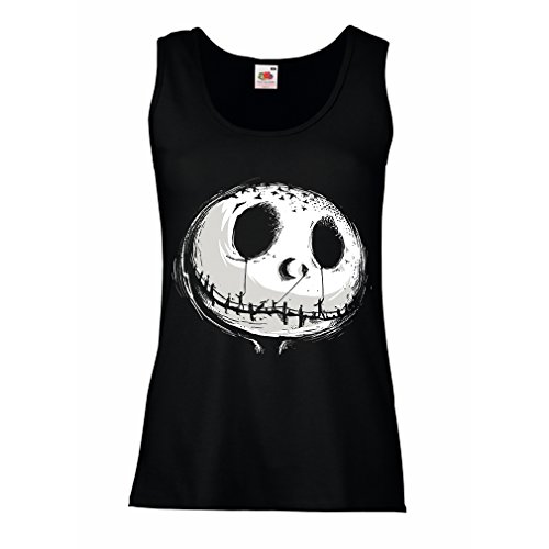 Camisetas sin Mangas para Mujer cráneo asustadizo Cara - Pesadilla - Ropa de Fiesta de Halloween (XX-Large Negro Multicolor)