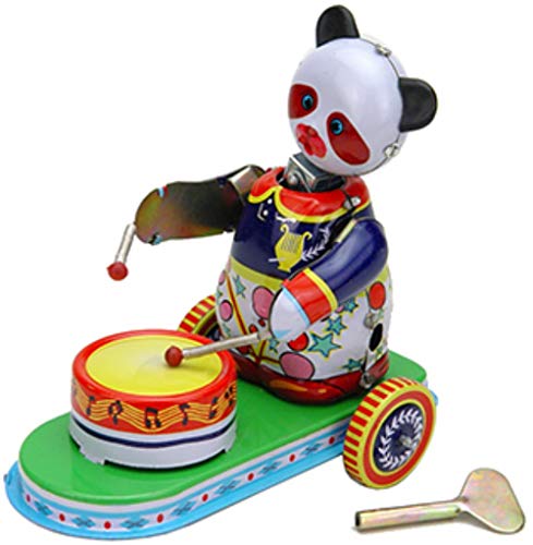 CAPRILO Lote de 2 Juguetes Decorativos de Hojalata Oso Panda Tambor Animales de Cuerda. Juguetes y Juegos de Colección. Regalos Originales. Detalles Bodas y Eventos.