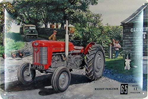 Cartel de chapa de 20 x 30 cm, curvado, con diseño de tractor Massey Ferguson 65