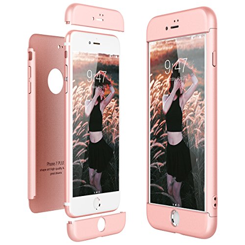 CE-Link Funda para Apple iPhone 7 Plus Rigida 360 Grados Integral, Carcasa iPhone 7 Plus Silicona Snap On Diseño Antigolpes Choque Absorción, iPhone 7+ Case Bumper 3 en 1 Estructura - Oro