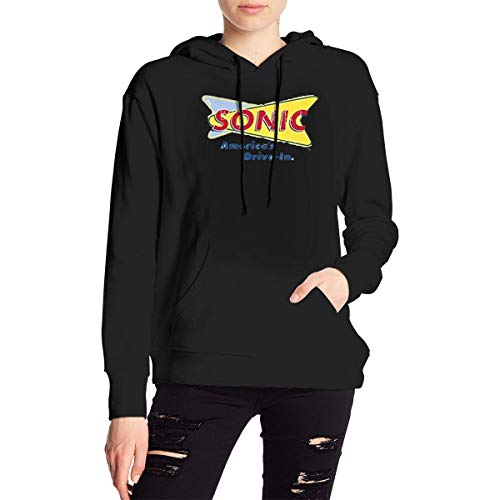 CHICLI Women's Sonic Drive-in Fast Food Restaurant Comfortable Sweatshirt Sweater Hoodie Pullover Black