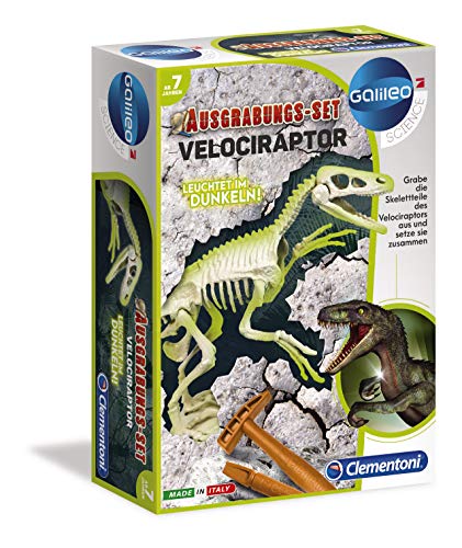 Clementoni Galileo Science 59174 - Kit de excavación Velociraptor, Juguete para niños a Partir de 7 años, excavación de cossillos Dinosaurio con Martillo y cincel para pequeños investigadores