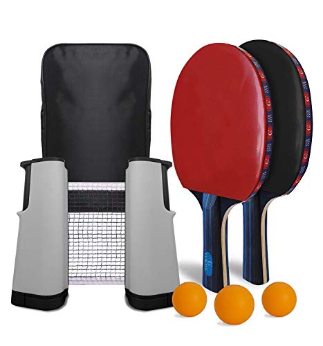 Coiote Ping Pong Juego de Tenis de Mesa, Red de Tenis de Mesa Ajustable, Duradero (con 2 Raquetas, 3 Pelotas, y una Red de Ping Pong) Juego para niños, Adultos, Familias en Interiores y Exteriores