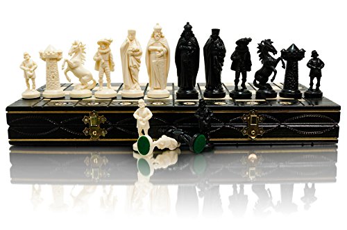 Conjunto de ajedrez de madera MEDIEVAL White & Black Edition 40x40cm y piezas de plástico