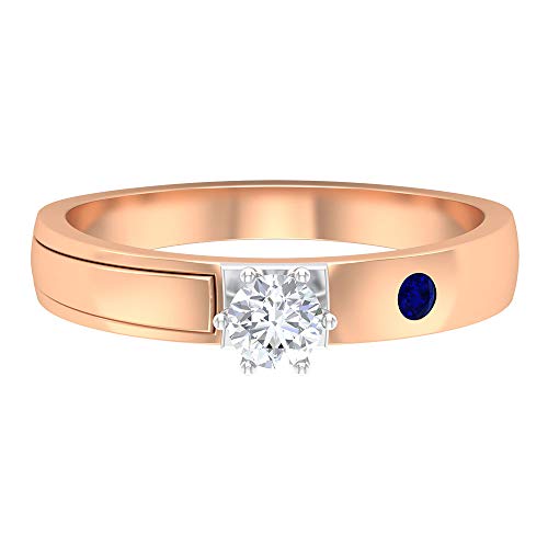 Correa de solitario de diamante HI-SI de 4,00 mm, 2,00 mm creado en laboratorio, anillo de zafiro azul, banda de boda de 2 tonos (calidad AAAA), 14K Oro rosa, Size:EU 67