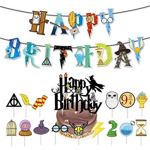 COSYOO Set de suministros de globos de cumpleaños para decoración de tartas con temática mágica, decoración para fiestas y globos