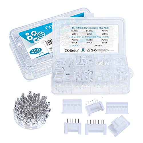 CQRobot 480 Pieces 2.0mm JST-PA JST Connector Kit. 2.0mm Pitch Female Pin Header, JST PA - 5/6/7 Pin Housing JST Adapter Cable Connector Socket Male and Female, Crimp Dip Kit.