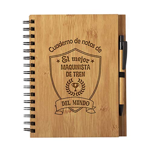 Cuaderno De Notas El Mejor Maquinista De Tren Del Mundo - Libreta De Madera Natural Con Boligrafo Regalo Original Tamaño A5