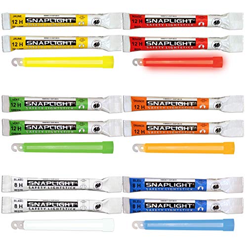 Cyalume SnapLight - Pack de 12 barras de 6 colores (verde, amarillo, rojo, naranja, azul y blanco) 15 cm, barra luminosa fluorescente de 8 y 12 horas