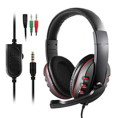 Diswoe Auriculares Gaming PS4,Cascos Gaming, Auriculares Cascos Gaming de PC Estéreo con Micrófono Juego Gaming Headset con 3.5mm Jack Bajo Ruido Compatible con PC/Xbox One/Nintendo Switch/PC