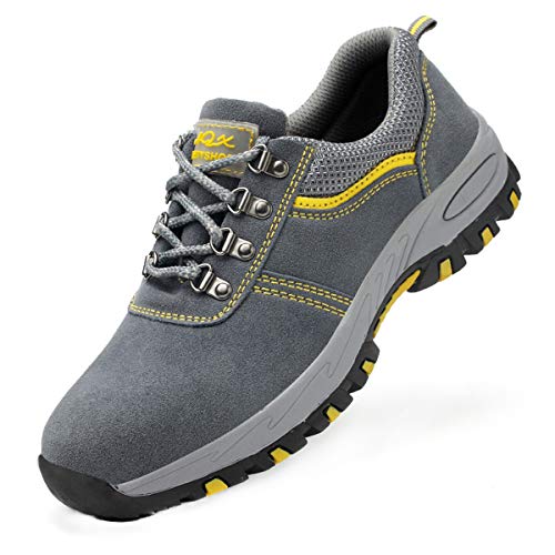 DoGeek Zapato Seguridad Calzado Seguridad Hombre con Punta de Acero, Antideslizante Transpirables, Unisex, Gris, 45