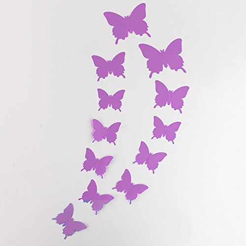 DP DESIGN® JUEGO DE 12 MARIPOSAS ADHESIVAS MORADO PVC EFECTO 3D PARA LA PARED PARED ARMARIO ESPEJO DECORACIÓN DEL HOGAR