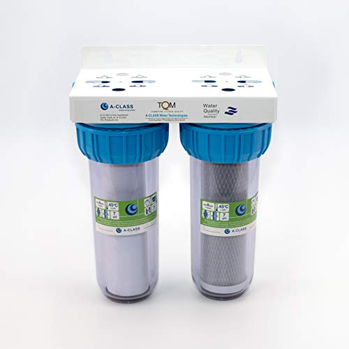 Eco Home - Caja de filtro de agua de 10 pulgadas para toda la casa, 2 pisos, incluye cartucho de filtro de sedimentos de 5 micras y cartucho CTO – Insertos de latón de alta calidad