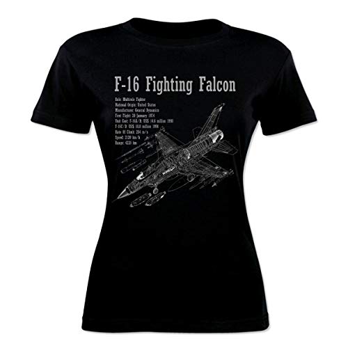 Ekate F-16 Fighter Falcon Air Fighter Aircraft Jet - Camiseta para Mujer, diseño de avión Negro L