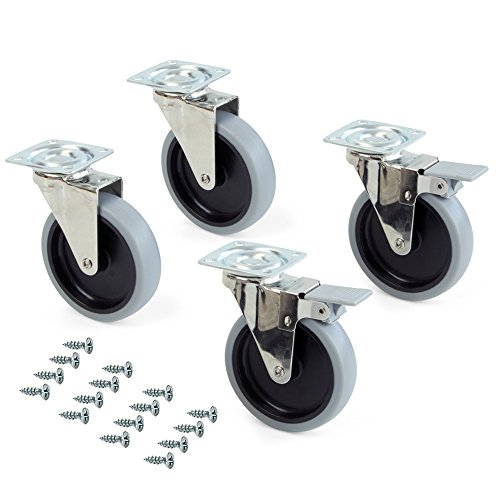 Emuca - Lote de 4 ruedas pivotantes para mueble Ø100mm con placa de montaje y rodamiento de bolas, ruedas de goma para muebles color gris