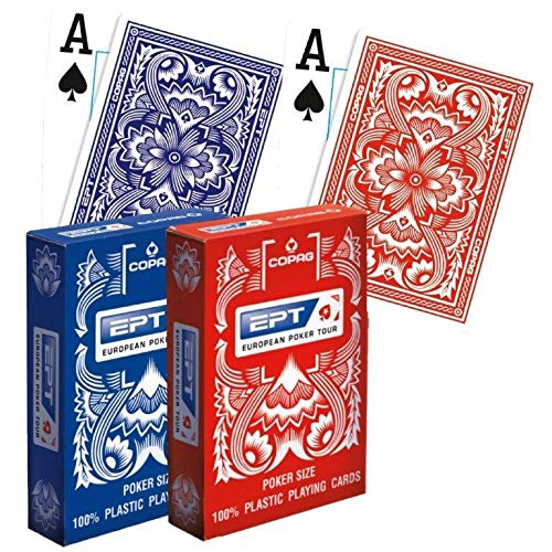 EPT 2 Barajas de Naipes European Poker Tour 100% plástico - Color (Rojo-Azul)