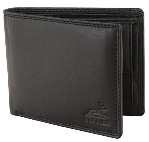 Fa.Volmer® Billetera de Cuero para Hombre marrón/Negro con protección RFID Billetera de Cuero Real Billetera usada Look # VO19 (Negro)