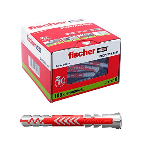 Fischer 538240 Taco Duopower 6X50 L / (Caja de 100 Uds), Gris/Rojo