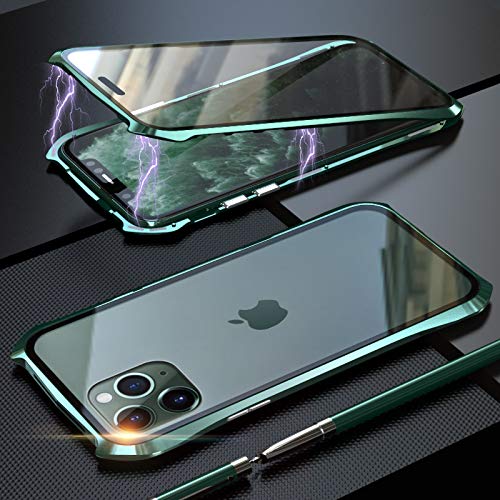 Funda para iPhone 11 Magnetica Adsorption Carcasa,Estilo de diseño de Batman Frente y Parte Posterior Transparente Vidrio Templado 360 Grados Choque Protección Cover Case - Verde