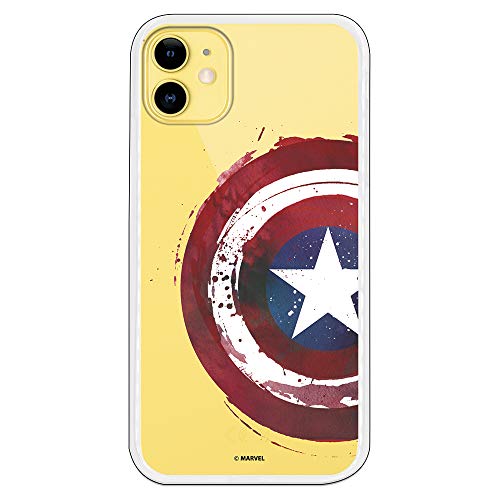 Funda para iPhone 11 Oficial de Marvel Capitán América Escudo Transparente para Proteger tu móvil. Carcasa para Apple de Silicona Flexible con Licencia Oficial de Marvel.