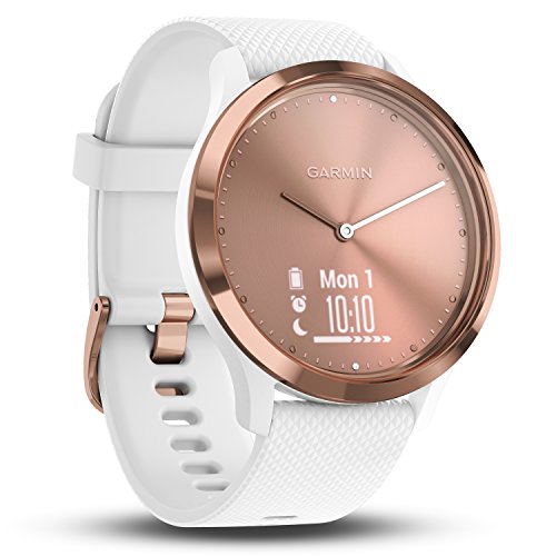 Garmin vívomove HR - Elegante reloj inteligente híbrido con monitor de actividad, blanco y oro rosa