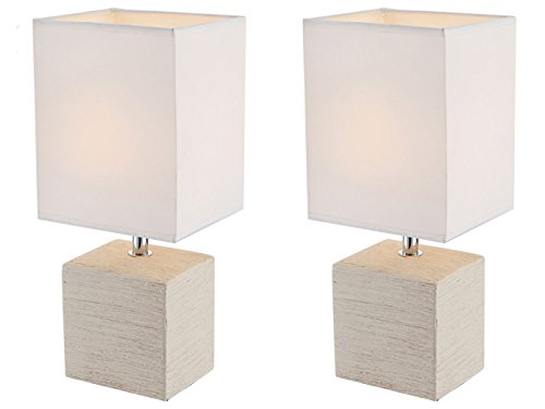 Globo Lighting - Juego de 2 lámparas de mesa elegantes (base de cerámica beige, pantalla de tela blanca)