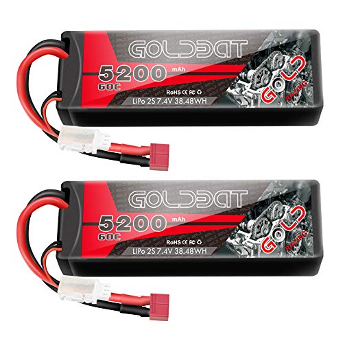 GOLDBAT 2S RC Battery 7.4V 60C 5200mAh LiPo Battery Hardcase Pack with Deans T-Plug for RC Car Evader RC Truggy Buggy RC Helicopter Evader Bx Auto LKW Truck RC Hobby (2Packs)