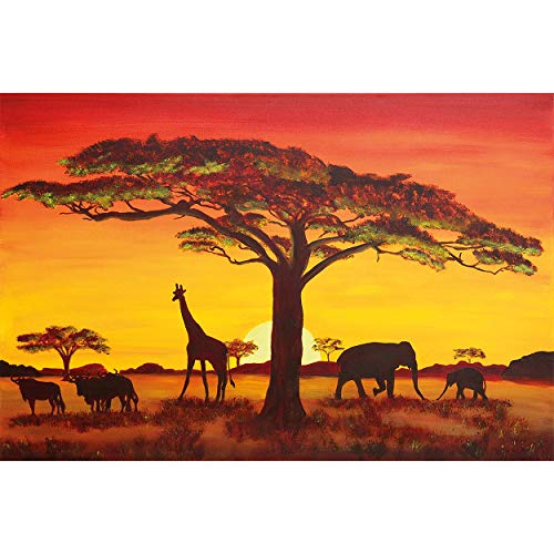 GREAT ART XXL Póster – Puesta De Sol En África – Mural Siluetas De Animales Nature Deco Estepa Paisaje Savanna Motif Photo Cartel De Pared Foto Y Decoración (140 X 100 Cm)