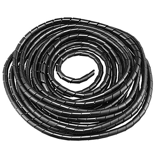 GTIWUNG Longitud 12 m | Diámetro 8mm Organizador de Cables en Espiral, Tubo Flexible en Espiral Evuelto para PC TV DVD cable de antena estéreo agrupar cable, Negro
