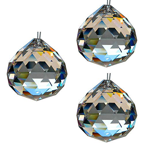 HAB & GUT -G701-40- Bola de cristal, juego de 3 piezas, talla triangular, Cristal de plomo, diámetro: 40 mm