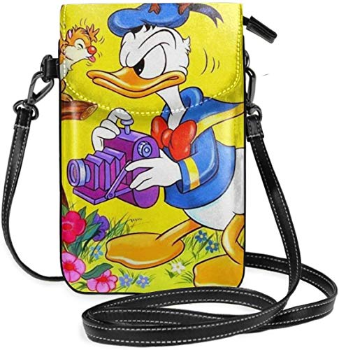 Hdadwy Bolso pequeño para teléfono celular con bandolera de pato Donald, bolso de cuero PU para mujer y niña con correa ajustable