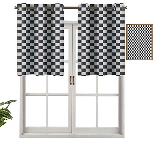 Hiiiman Cortinas pequeñas para ventana de cocina, composición monocromática con impresión abstracta inspirada en el tablero de ajedrez, juego de 2, 137 x 91 cm para cocina, ventana, baño y cafetería.