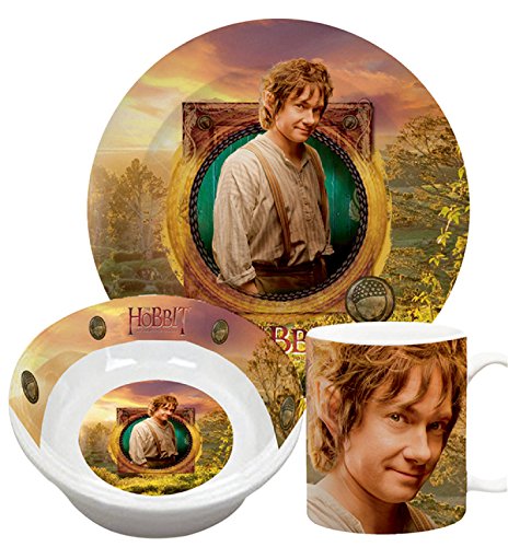 Hobbit 33347 - Juego de 3 Piezas de cerámica: 2 Platos y 1 Taza en Paquete Regalo (22 x 8,5 x 19,5 cm)