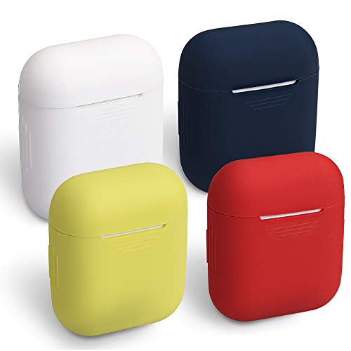 homEdge Funda para AirPods, 4 paquetes de funda protectora de silicona para Apple AirPods, color blanco, rojo, amarillo y azul medianoche
