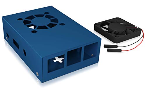 ICY BOX Raspberry Pi 3 - Caja de Aluminio con Ventilador, 2 disipadores de Calor, Montaje en Pared, Color Azul