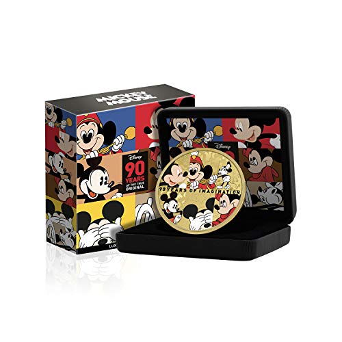 IMPACTO COLECCIONABLES Disney 90 Aniversario de Mickey Mouse Edición Luxe - Moneda / Medalla bañada en Oro 24 Quilates - 65mm